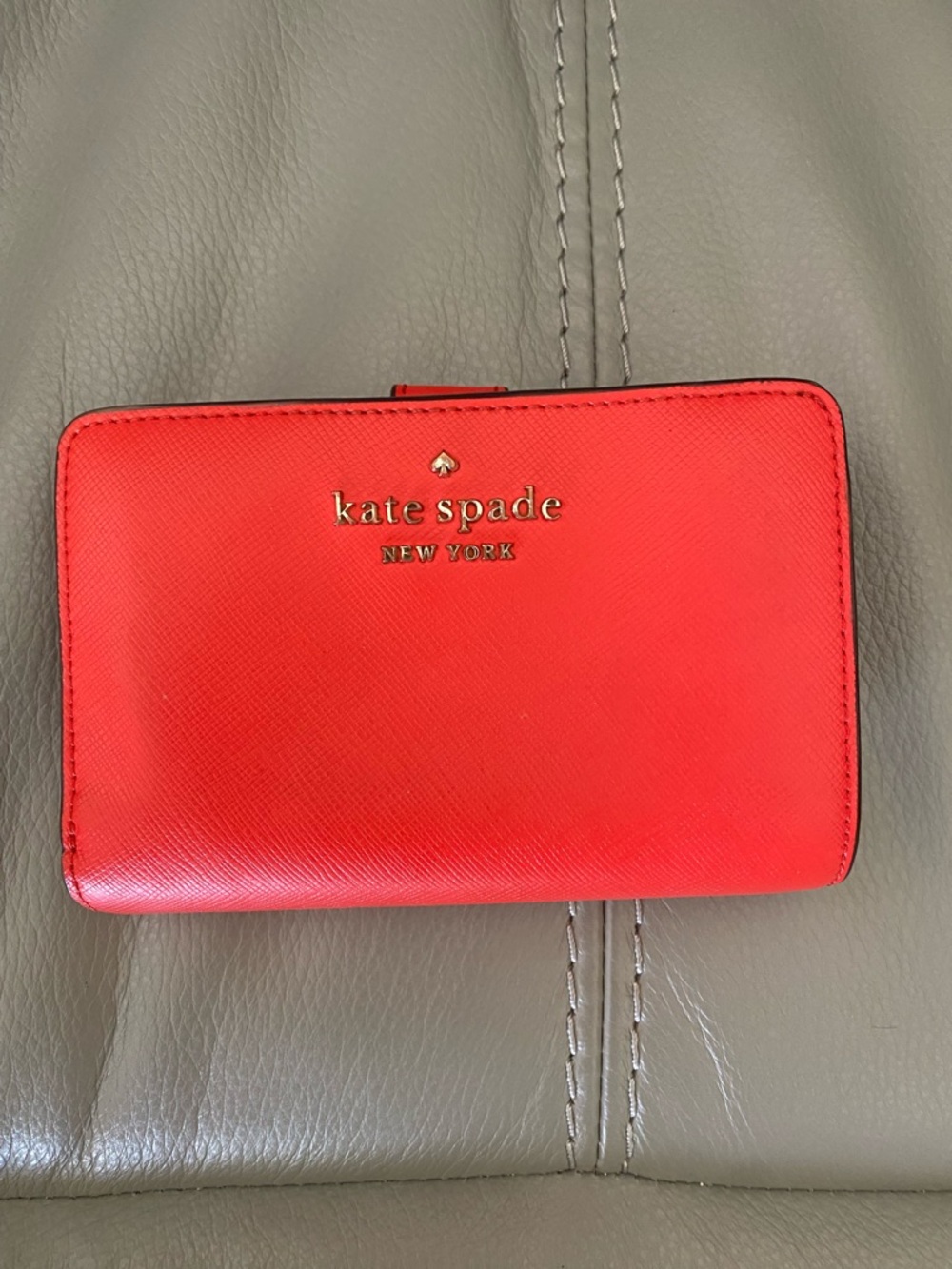 kate spade Red Saffiano Leather Slim Wallet with Gold Logo